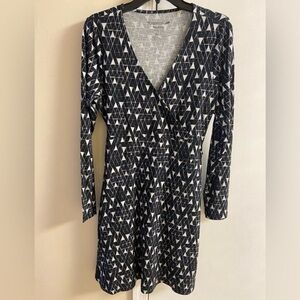 Toad&Co Black and White Geometric Long Sleeve Dress midi Medium